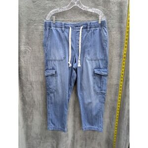 Women's Cargo Pant Jeans Large Elastic Waist Deep Pockets Casual Drawstring Crop